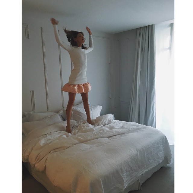 Always jump in bed! Dress by @openingceremony At hotel @maisonmargiela