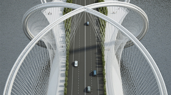 Архитектурное бюро Penda представило футуристический проект "олимпийского моста" в Пекине
