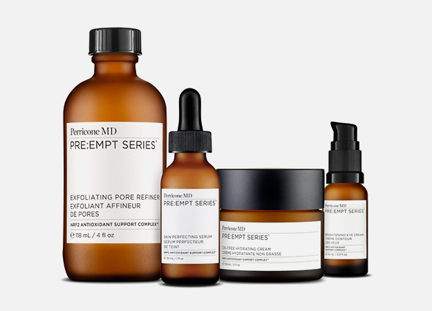Exfoliating Pore Refiner от Perricone MD, 4720 руб., Skin Perficting Serum от Perricone MD, 7600 руб., Oil-Free Hydrating Cream от Perricone MD, 6080 руб.,  Brightening Eye Cream от Perricone MD, 5200 руб.