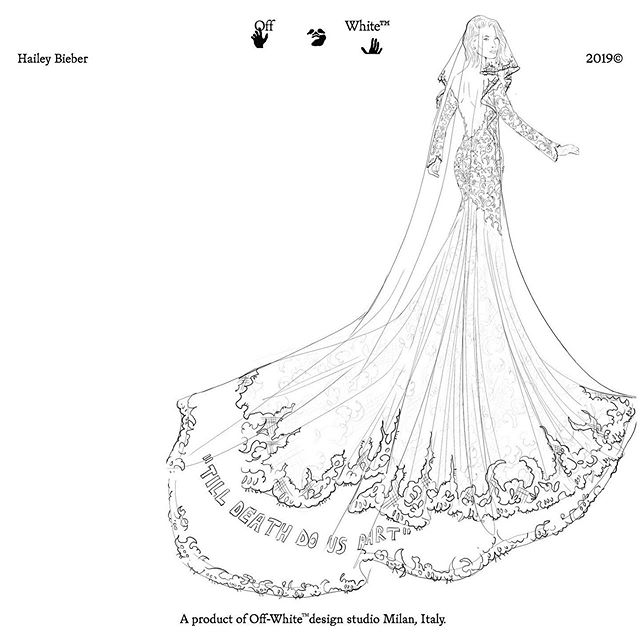 Вирджил Абло показал снимки и эскизы свадебного платья Хейли Бибер (фото 1)