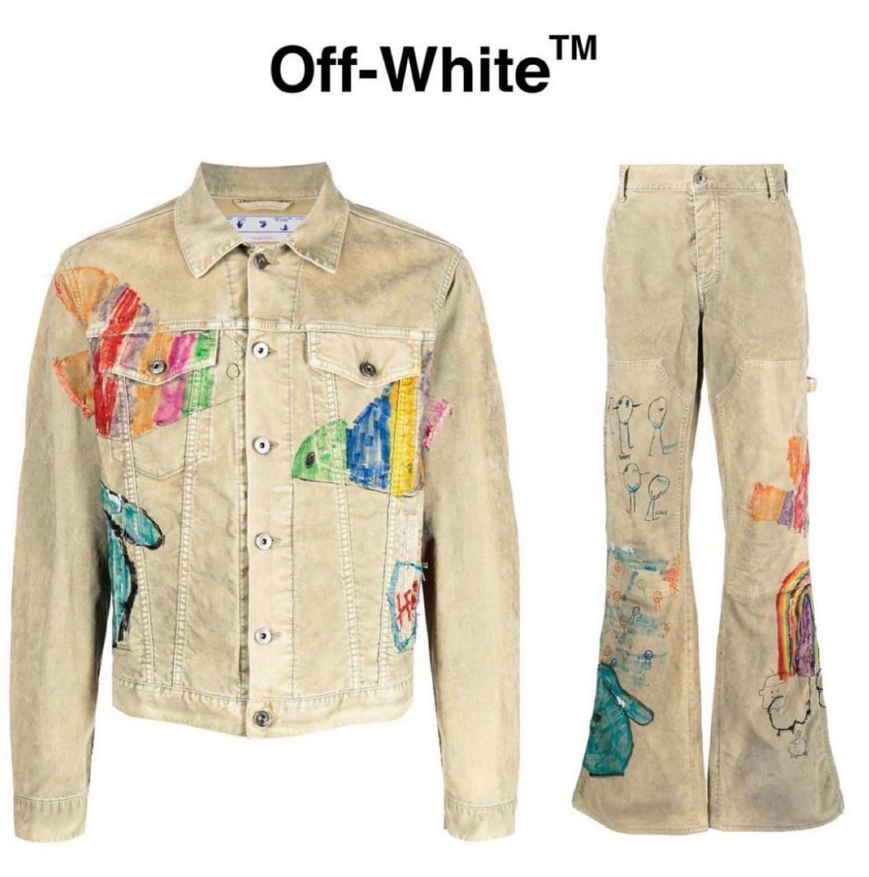 Сын Вирджила Абло украсил джинсовый костюм Off-White яркими рисунками (фото 1)