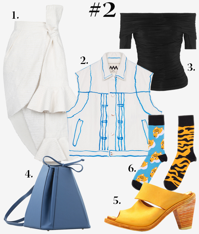 Жилет Alex Mullins («KM20»), топ The Row, сумка Fetiche (Aizel.ru), обувь Guidi (SVMoscow), носки Sammy Icon (sockclubmoscow.com) Одна вещь — три образа: юбка J.Kim (фото 2)