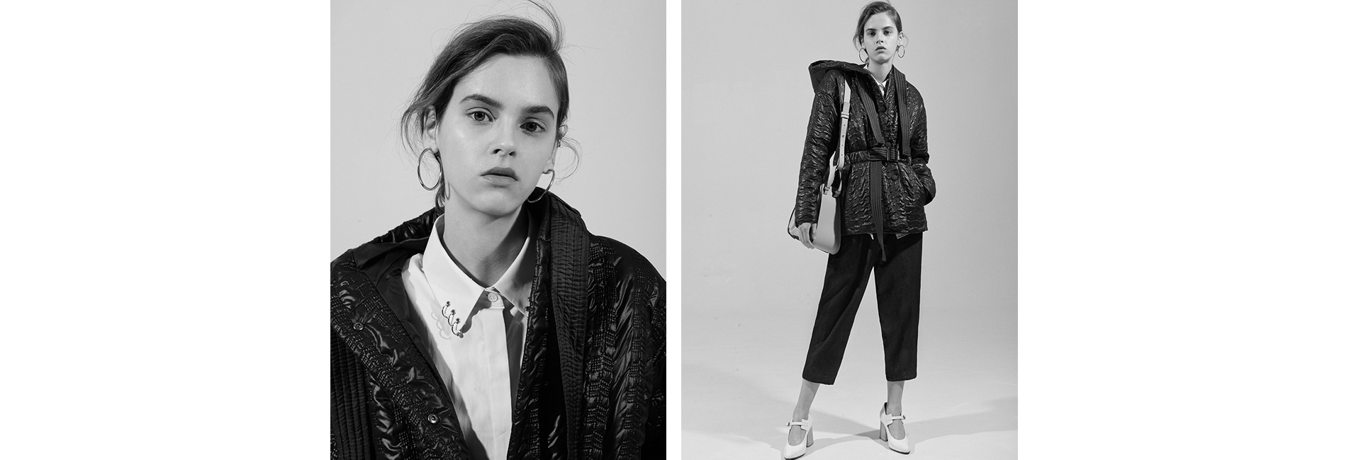 Куртка Ienki Ienki, рубашка Alexander Wang, брюки Comme Comme, сумка Loewe, туфли Marni Как быть красивой в пуховике (фото 2)