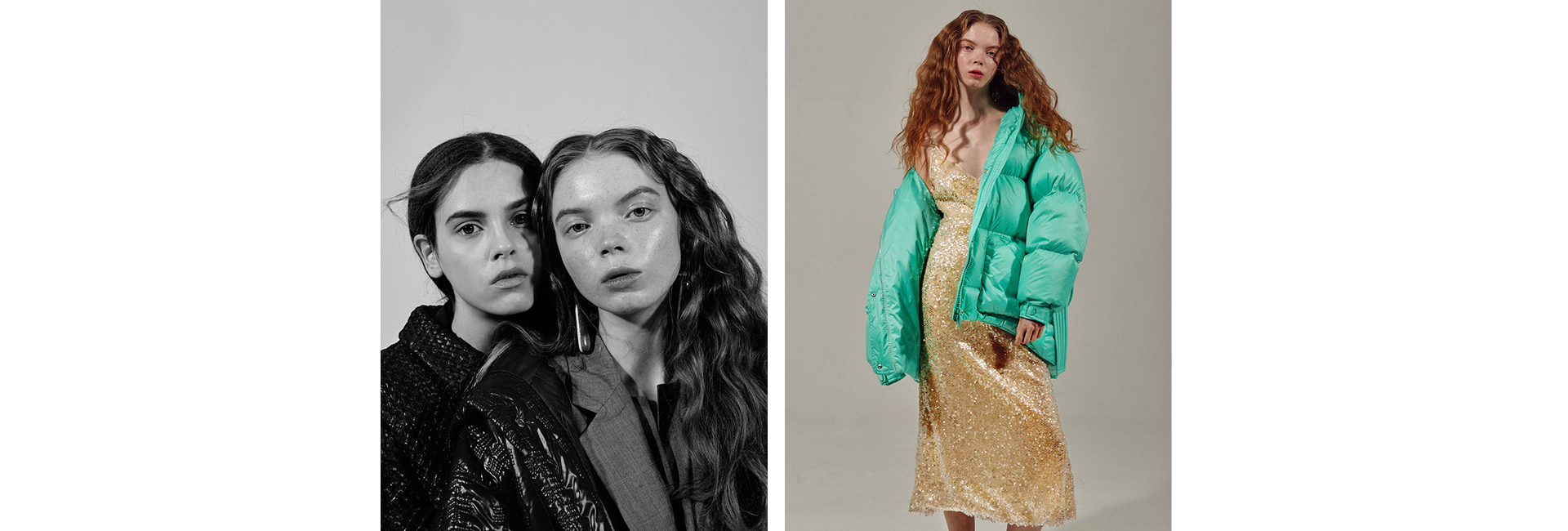 Слева: плащ Ienki Ienki, серьги Marni; справа: платье Theory, серьги Marni. Куртка Ienki Ienki, платье Walk of Shame Как быть красивой в пуховике (фото 10)