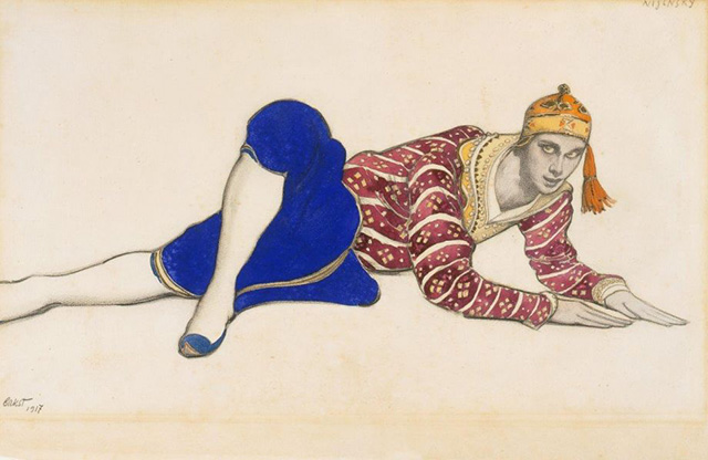 Леон Бакст. Эскиз костюма для танцовщика Вацлава Нижинского к балету «Ориенталии», 1917 Выставка Русского балета Дягилева в музее McNay (фото 3)