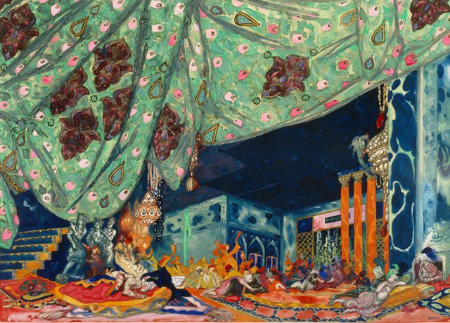 Леон Бакст. Эскиз декорации к балету "Шехеразада", премьера которого состоялась в Париже в 1910 году Выставка Русского балета Дягилева в музее McNay (фото 4)