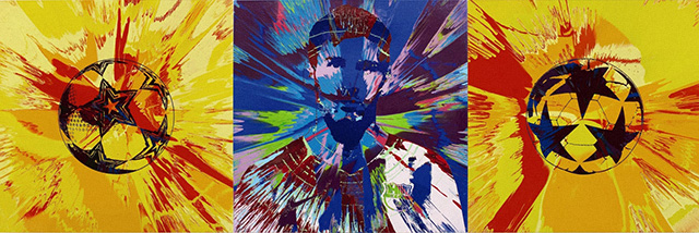 Дэмиен Херст, 'Beautiful Messi Spin Painting for One in Eleven' (2014) Дэмиен Херст, Лионель Месси и Такаши Мураками в проекте UNICEF (фото 1)