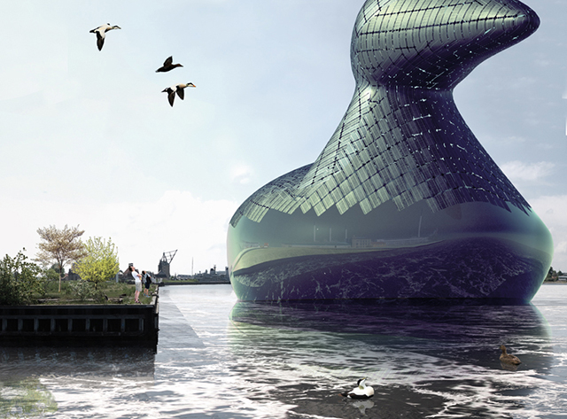 Гигантская утка-коллектор в гавани Копенгагена (фото 1)