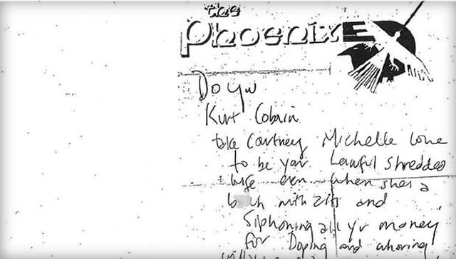 Опубликована любовная записка Курта Кобейна Кортни Лав (фото 1)