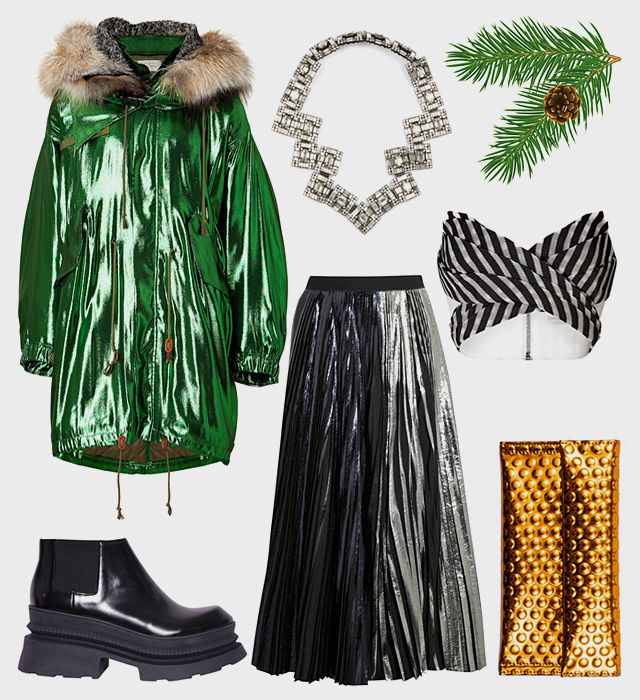 Парка Preen, топ Zimmerman, юбка Proenza Schouler, ожерелье Erickson Beamon (SVMoscow), клатч MM6 Maison Martin Margiela и ботинки Kenzo (КМ 20) Северное сияние: 5 образов для новогодней вечеринки (фото 4)