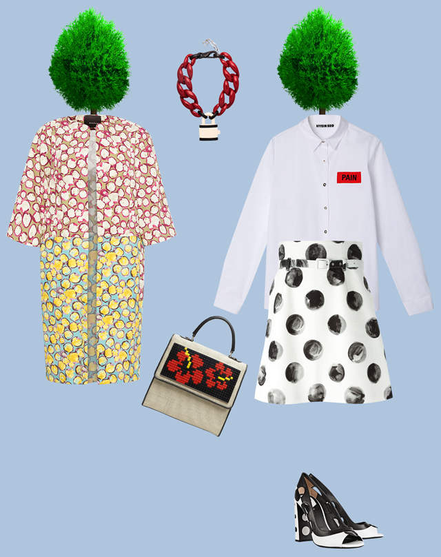 Пальто Chapurin (DressOne), колье Diana Broussard (names.ru), юбка Dolce & Gabbana, туфли Fendi, сумка Les Petits Joueurs (youngandbeautiful.ru), рубашка Hyein Seo («КМ 20») 5 ярких образов, которые приблизят весну (фото 1)