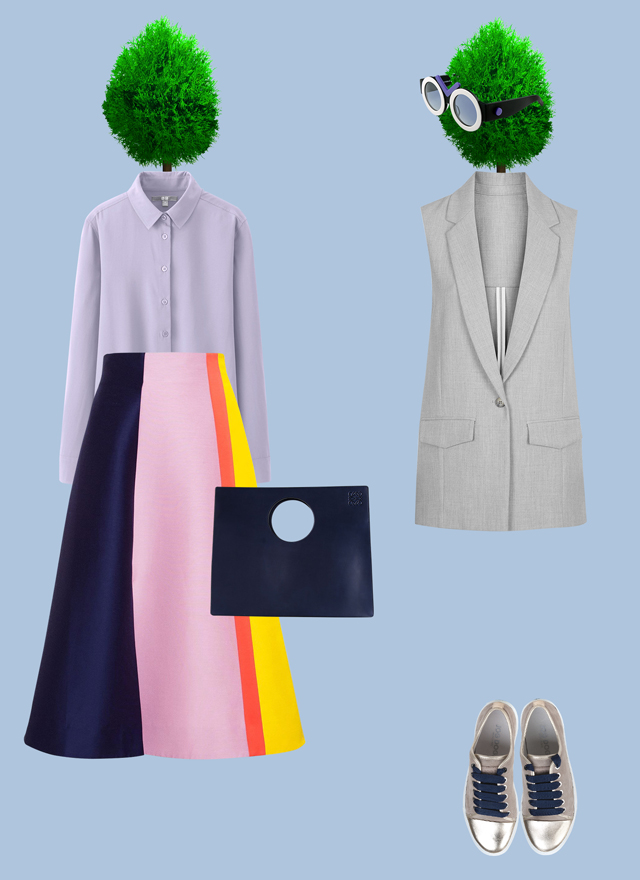 Рубашка Uniqlo, юбка Roksands (Farfetch.com), жилет Topshop, сумка Loewe (Farfetch.com), кеды Jog Dog, очки Fakoshima x Ria Keburia 5 ярких образов, которые приблизят весну (фото 3)