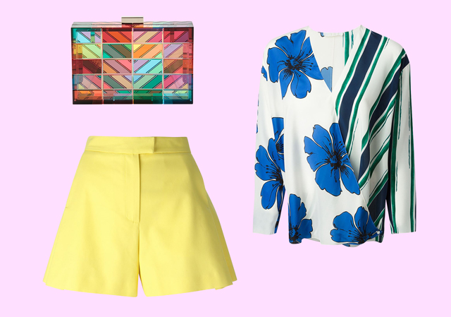 Блуза Chloé, шорты MSGM, клатч Valentino Блуза Chloe, шорты MSGM, клатч Valentino