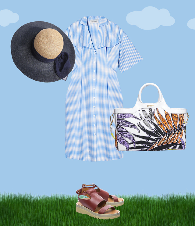 Платье Walk of Shame («KM 20»), сандалии See by Chloé (names.ru), сумка Just Cavalli, шляпа Eugenia Kim (ЦУМ) Время выйти из дома: что надеть на пикник (фото 3)