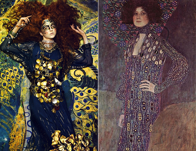 Ричард Барбридж, Vogue, сентябрь 2005 и Густав Климт, 1902, "Портрет Эмилии Флеге" Ричард Барбридж, Vogue, сентябрь 2005 и Густав Климт, 1902, "Портрет Эмилии Флеге"