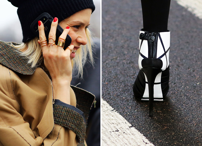 Кольца и ботильоны Balenciaga на streetstyle-снимках