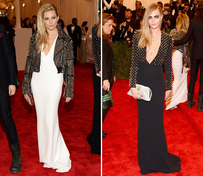 Заклепки: Сиенна Миллер и Кара Делевинь в платьях Burberry