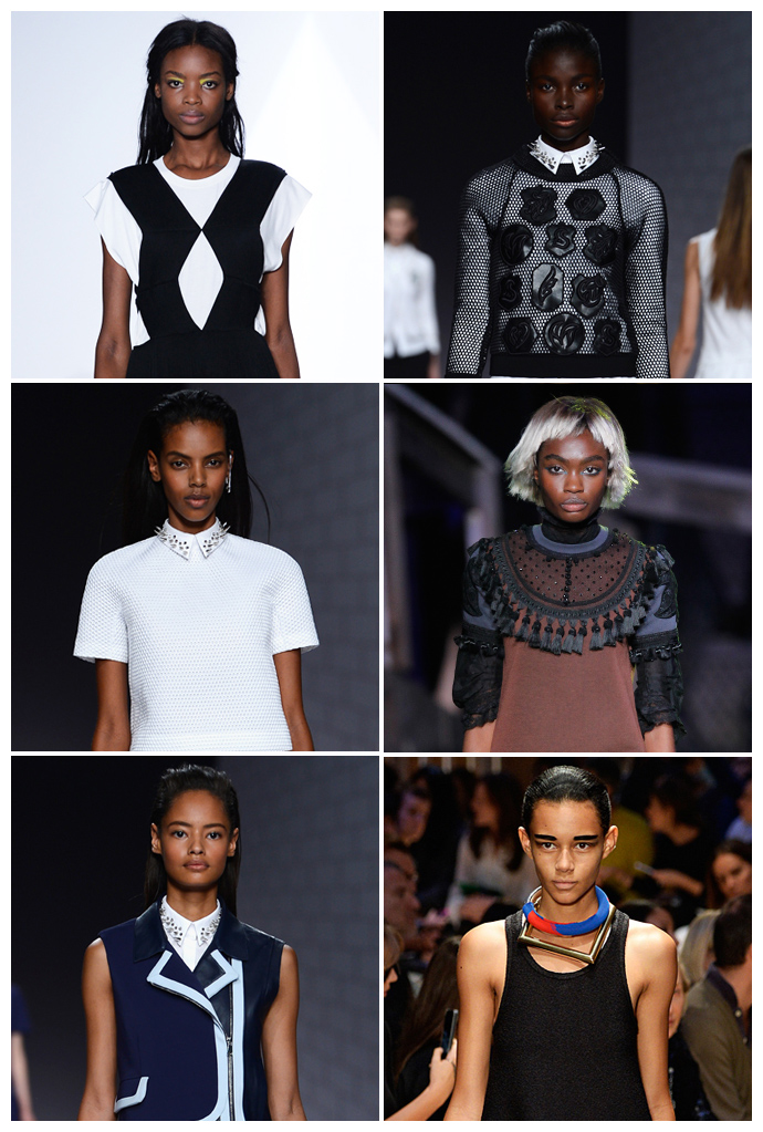 Сверху вниз, слева направо: Мария Боргес (Vionnet), Женейл Уильямс (Viktor & Rolf), Мария Боргес (Viktor & Rolf), Кайла Кларк (Marc Jacobs), Малаика Ферт (Viktor & Rolf), Бинкс Уолтон (Celine)