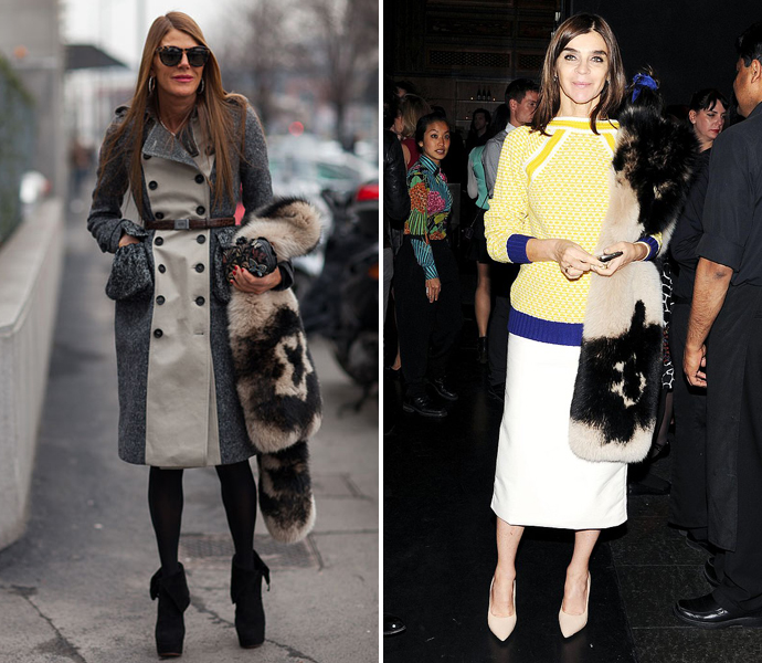 Анна Делло Руссо и Карин Ройтфельд с горжетками Miu Miu