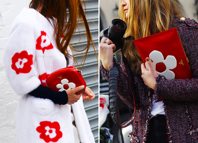 Шуба и клатч Prada на streetstyle-фотографиях