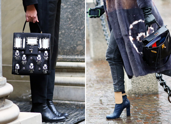Сумка и шуба Prada на streetstyle-фотографиях