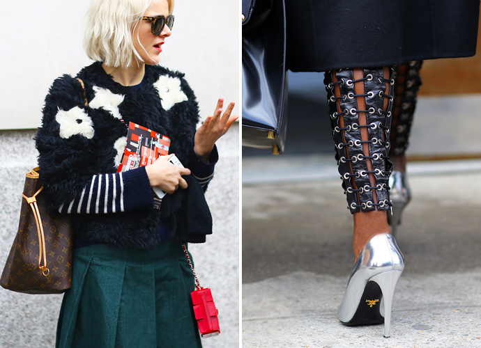 Шуба и туфли Prada на streetstyle-фотографиях