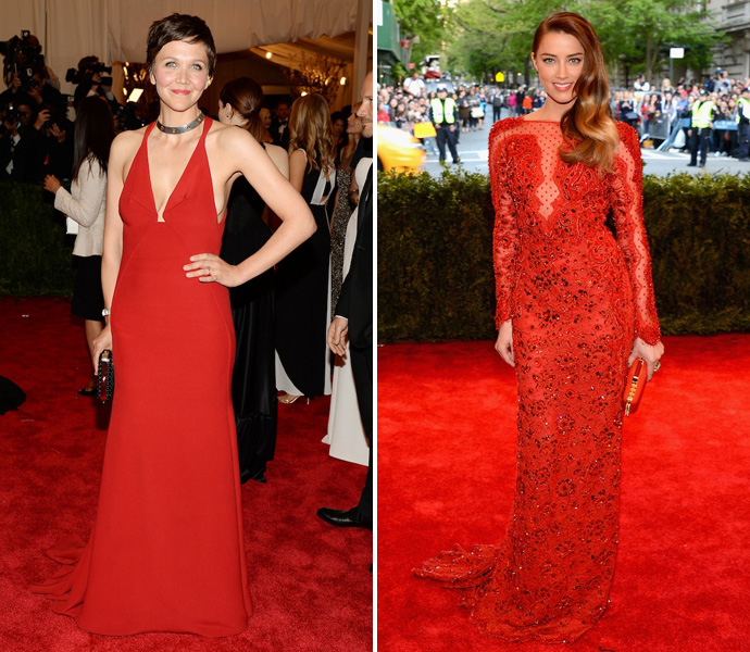 Красные: Мэгги Джилленхол в Calvin Klein и Эмбер Херд в Pucci