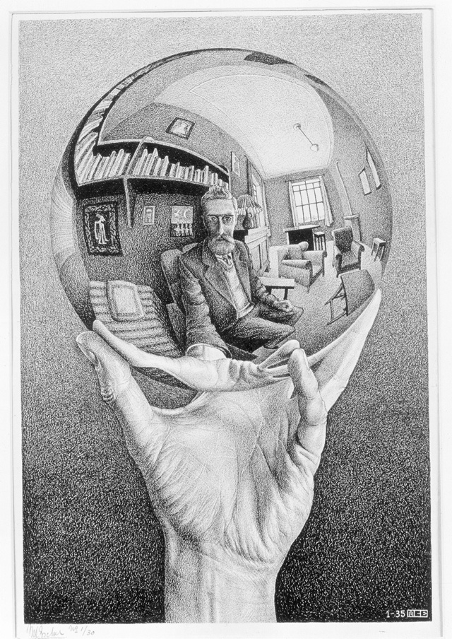 "Рука с зеркальной сферой", 1935. Литография 