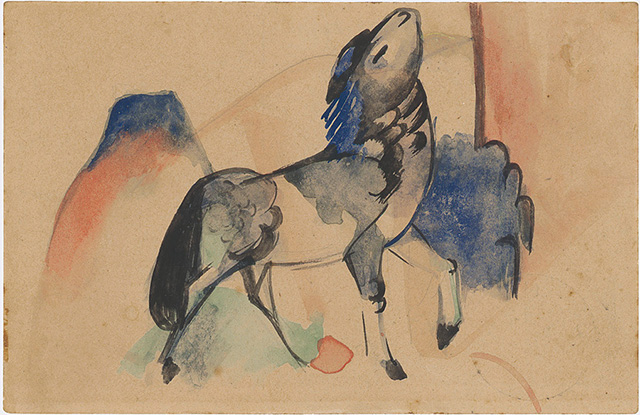 Франц Марк. «Скачущий пони». 1912. Акварель и черные чернила на рукописной открытке. Martin Moeller & Cie., Швейцария Заметки с парижского Салона рисунка (фото 6)