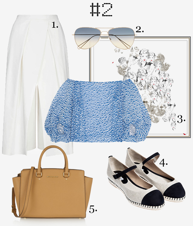 1. Кюлоты Tibi (names.ru). 2. Очки Isabel Marant. 3. Платок Radical Chic. 4. Обувь Tabitha Simmons (More-is-Love). 5. Сумка MICHAEL Michael Kors 1. Кюлоты Tibi (names.ru). 2. Очки Isabel Marant. 3. Платок Radical Chic. 4. Обувь Tabitha Simmons (More-is-Love). 5. Сумка MICHAEL Michael Kors