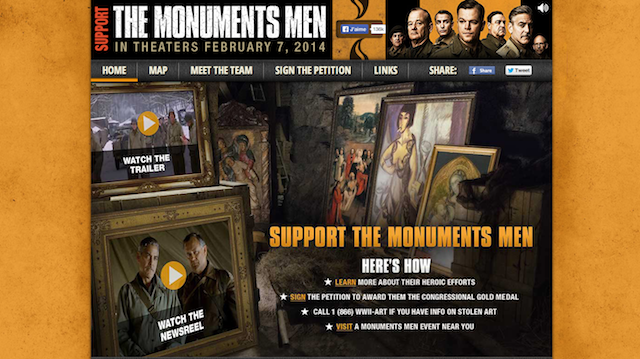 Стартовая страница вебсайта SupportThemonumentsMen.com Джордж Клуни запустил сайт "Охотников за сокровищами" и опубликовал новый трейлер (фото 1)