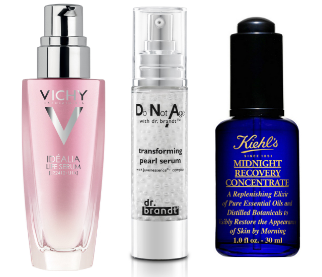 Сыворотка Idéalia Life Serum, Vichy; восстанавливающая лифтинг-сыворотка Transforming Pearl Serum, Dr. Brandt; ночной концентрат Midnight Recovery Concentrate, Kiehl's В фокусе: "межсезонный" уход за кожей лица (фото 3)