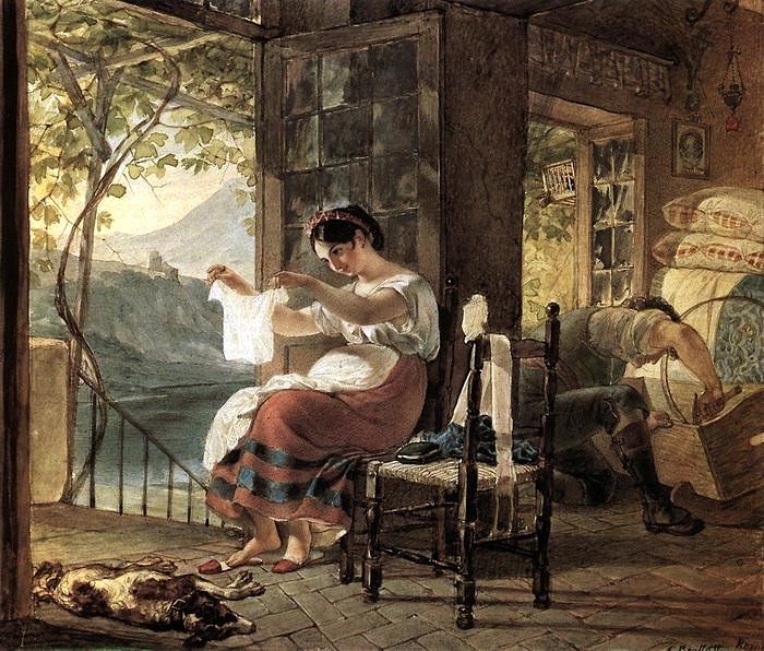 "Итальянская семья" ("В ожидании ребенка"), 1831, картон тонкий, акварель, лак