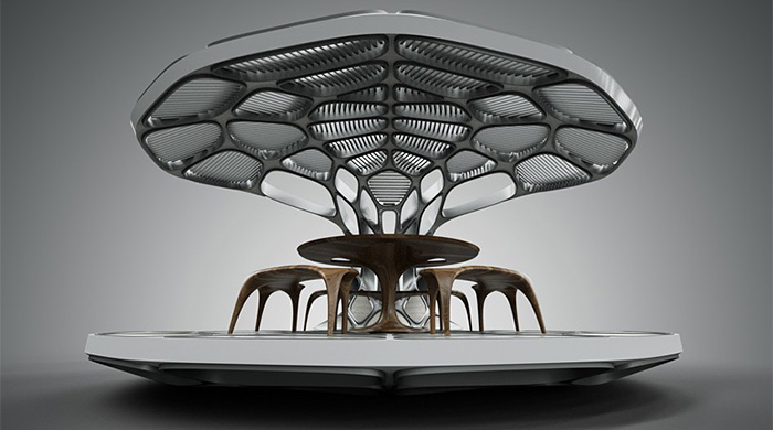 Под сенью металлической кроны: сборный обеденный \"уголок\" от Захи Хадид