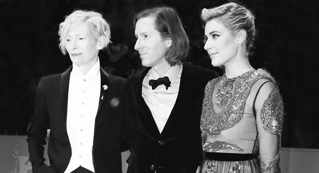 Уэс Андерсон, Тильда Суинтон и Грета Гервиг на открытии Берлинского кинофестиваля