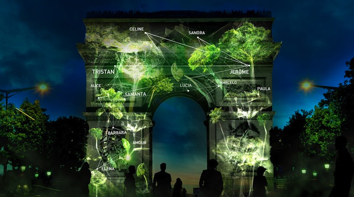 3D проекции деревьев на парижских памятниках архитектуры