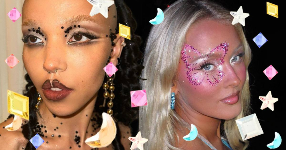 Whimsymaxxing: тренд на причудливые стразы и наклейки в макияже — носим как Зара Ларссон и FKA twigs