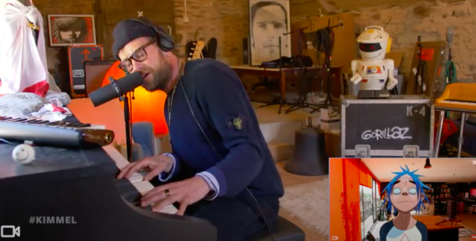 Дэймон Албарн спел дуэтом с 2D из Gorillaz на шоу Джимми Киммела
