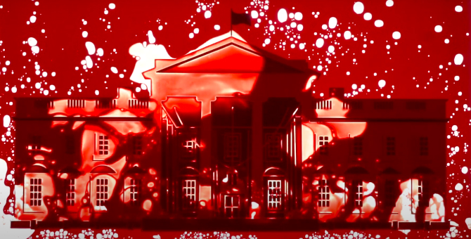 Художники спроецировали изображение окровавленного Белого дома на здание отеля Дональда Трампа