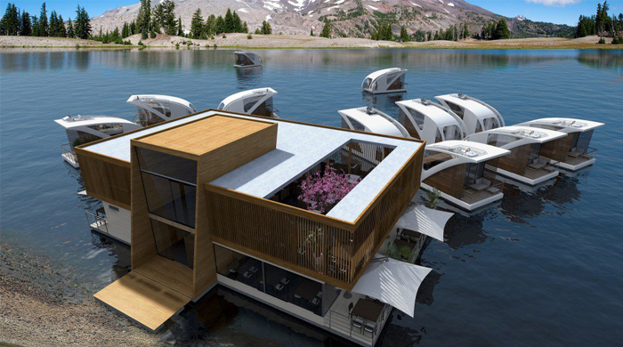 Концепт плавучего отеля с номерами-катамаранами