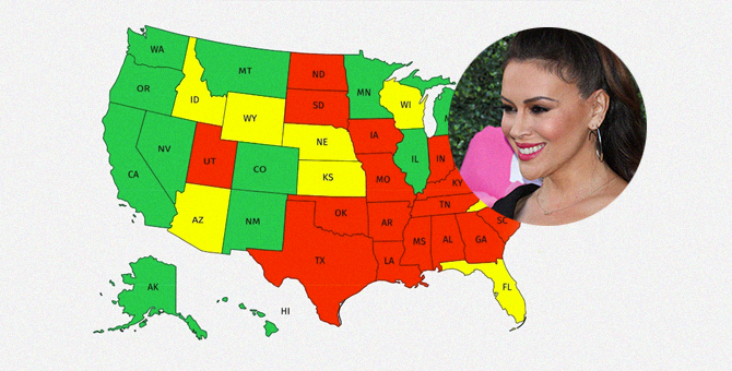 Алисса Милано составила карту репродуктивных прав в штатах США