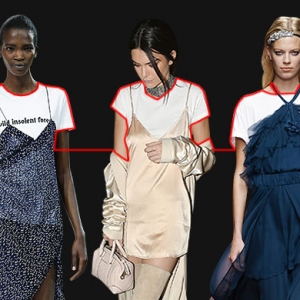 Назад в 90-е: платье на тонких бретелях + белая футболка