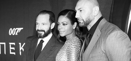 Рэйф Файнс, Наоми Харрис и Дэйв Батиста на премьере фильма \"007: Спектр\"