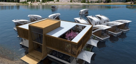 Концепт плавучего отеля с номерами-катамаранами