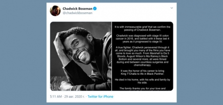 Пост о смерти Чедвика Боузмана стал самым популярным в истории твиттера
