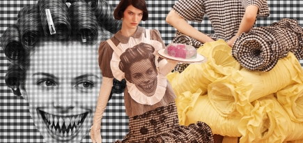 Бигуди, острые зубы и Барбара Крюгер: чем запомнилась выпускная коллекция Романа Зимогорского