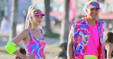 Райан Гослинг и Марго Робби примерили неоновые костюмы на съемках «Барби»