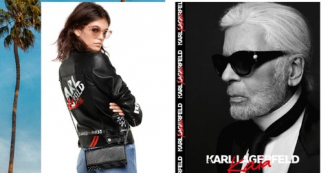 Пальмы, Кайя Гербер и Карл Лагерфельд в кампании коллаборации модели и дизайнера