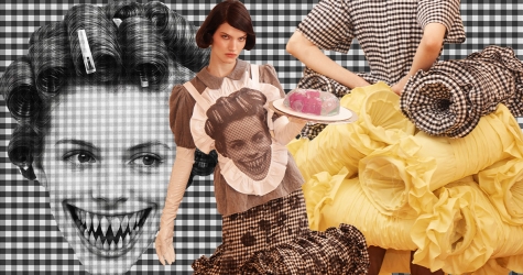 Бигуди, острые зубы и Барбара Крюгер: чем запомнилась выпускная коллекция Романа Зимогорского