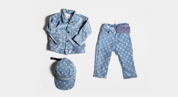 Вещи из коллаборации Louis Vuitton x Supreme ушили до детского размера